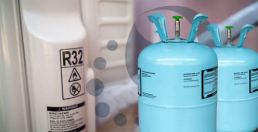 R32 refrigerant in blue tank