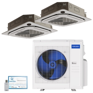 24k BTU 25 SEER2 MrCool Olympus Ductless Heat Pump Split System - 2 Zone Ceiling Cassette - 12k + 12k - R454B