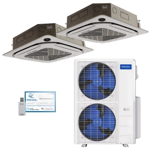 42k BTU 24 SEER2 MrCool Olympus Ductless Heat Pump Split System - 2 Zone Ceiling Cassette - 18k + 24k - R454B