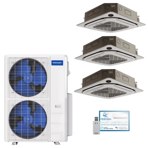 42k BTU 24 SEER2 MrCool Olympus Ductless Heat Pump Split System - 3 Zone Ceiling Cassette - 12k + 12k + 18k - R454B