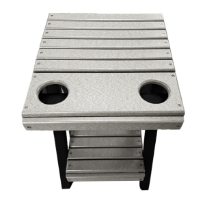 Buck USA Folding Patio Table with Cupholders - Light Gray and Black