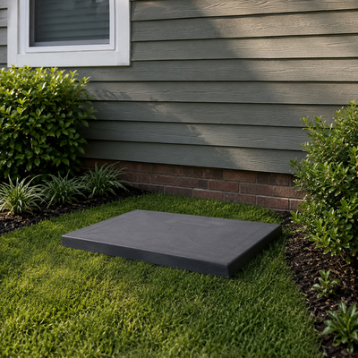 Coolguard Equipment Pad 18" x 38" x 3" Coolguard Equipment Pad 18" x 38" x 3" placed in a side yard