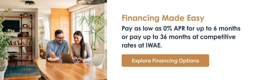 text: Pay as low as 0% APR for up to 6 months or pay up to 36 months at competitive rates at IWAE.