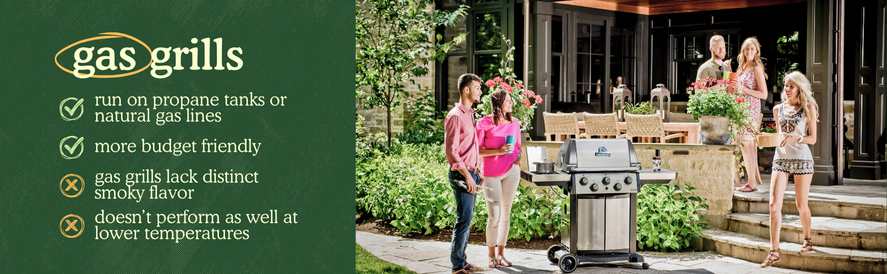 family gathering around outdoor BBQ grill