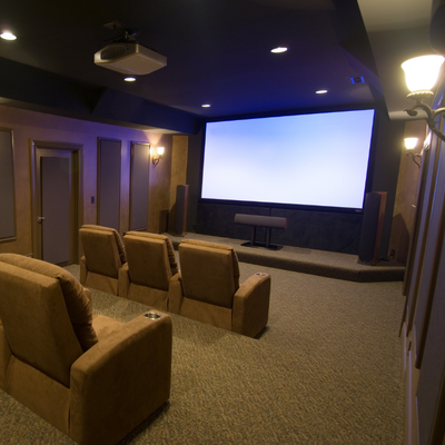 home theater mini split a modest home theater with two rows of seating.