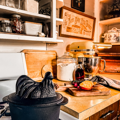 US Stove Chicken steamer on an open flame stove top