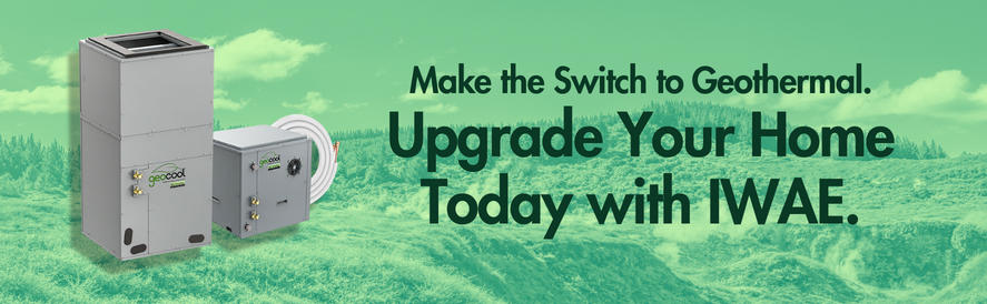 text: make the switch to geothermal. upgrade you home today with iwae image: a geocool geothermal split system